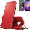 N NEWTOP Cover Compatibile per Samsung Galaxy J6 Plus, Chiusura Magnetica 360 Capsule Flip Custodia Libro per Carta di Credito Simil Pelle TPU Interno Funzione Stand Supporto (Rosso)