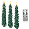 Yme Candele a LED per albero di Natale con funzione timer e telecomando, 3 candele verdi in vera cera tremolante fiamma per l'inverno, la casa, l'albero di Natale, set regalo