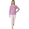 Leo Corsetteria Pigiama Donna Lungo Tutto Aperto con Bottoni e Tasca 100% Cotone Caldo A Righe Malva Taglia M FBA