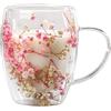 Generic Tazze di Vetro con Fiori Secchi, 350ml Tazze in Vetro Doppia Parete con Fiori, Isolato Tazza di caffè in Vetro, Bicchiere caffè Vetro Doppia Parete Tazze con Manico per tè, caffè, Bevande