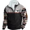 vokkrv 2024 Felpa Lavoro Uomo Felpa in Pile Mezza Zip Uomo Felpa con Stampa Stile Etnico retrò da Uomo Camicie a Maniche Lunghe con Scollo a V Sweatshirt Vintage Top Maglietta Raglan Cotone Fit
