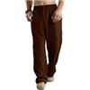MYMdt Pantaloni da Uomo Estivi Casual Spiaggia Pantaloni con Tasche e Coulisse Leggeri e Traspiranti Pantaloni Larghi in Cotone e Lino Pantaloni a Gamba Dritta Elastico Pants(Dark brown,L)