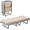 COSTWAY Brandina Pieghevole con Materasso, con Struttura Metallica Resistente, Materasso in Memory Foam, Letto Portatile con Ruote, 200x90x41 cm, Made in Italy (Beige)