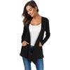 TownCat Cardigan Lungo Donna Elegante Maniche Lunghe con Tasche Aperto Davanti e Leggero Comodo Tinta Unita Versatile Cappotto Casual Nero S