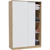 Fores Armadio Guardaroba Appendiabiti 2 Ante Scorrevoli 120 Cm Rovere Nodi Bianco TOP120W