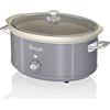 Swan Retro SF17031GRNEU Pentola Cottura Lenta 6,5L Contenitore Estraibile, Antiaderente Ceramica Libera PFOA e PTFE, 3 Livelli Temperatura, Coperchio Vetro, Slow Cooker Design Vintage, Grigio, 320W