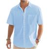 J.VER Camicia in lino da uomo, a maniche corte, in lino, per il tempo libero, per il lavoro, estiva, casual, vestibilità regolare, Azzurro, 6XL