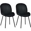 FC Set di 2 sedia da pranzo, schienale rotondo, imbottitura in velluto, struttura in metallo, ergonomica, Nero