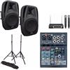 DISCOPIU IMPIANTO AUDIO 832 PACK coppia diffusori supporti mixer microfoni wireless cavi