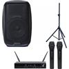 DISCOPIU IMPIANTO AUDIO 846PACK diffusore 8" 500w, stativo e 2microfoni wireless KARAOKE