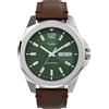 Timex Orologio da uomo Trend da 46 mm, cinturino in pelle marrone a sgancio rapido in due pezzi, quadrante verde, cassa argentata TW2W14000