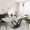 DEGHI Tavolo allungabile 160-240x90 cm top in ceramica effetto marmo bianco e base ad archi in metallo nero - Apex
