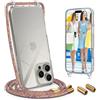 UYMO Trasparente Cover con cordino per iPhone 16 Pro,Custodia con Laccio Collana Tracolla Regolabile catena Case,Arcobaleno