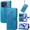 JIUNINE Cover per Realme C53 / Realme C51 / Realme Note 50, Custodia Interno TPU Antiurto Portafoglio con Disegni di Farfalla [Carta Fessura] [Supporto Stand] Cover Libro in PU Pelle, Blu