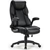 EUREKA ERGONOMIC Sedia Ufficio Ergonomica,Poltrona Ufficio Presidenziale con Braccioli Pieghevoli in PU Pelle, con Girevole a 360°, Sedia Comoda Scrivania Reclinabile Altezza Regolbile (Nero)