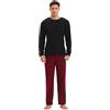 GLOBAL Pigiama Uomo Flanella Cotone Lungo Pigiami Pezzi Girocollo Invernale Abbigliamento da Notte Traspirante Confortevole e Caldo T-Shirt Nero, Pantaloni Griglia Rosso/Nero/Bianco 3XL