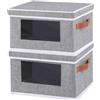 OUTBROS 2 Pezzi Scatole Portaoggetti in Tessuto, Contenitori Cartone con Coperchio, Organizer Pieghevole, Cestini Armadio con Finestra Trasparente, Cubi Salvaspazio,38x25x25 cm, Grigio