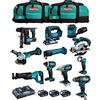 JG todotaladros MAKITA Kit MK1101 (DDF482 + DHR171 + DGA504 + DTD152 + DJV182 + DSS610 + DJR186 + DBO180 + DTM51 + DML802 + DTW190 + 3 Batterie 5,0 Ah + Caricabatterie + 2 x LXT600)