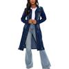 LUIFEL Trench da donna in denim aderente, con bottoni, lungo, giacca di jeans slim, Blu scuro, XL