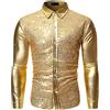 Generic Camicia per il tempo libero, da uomo, slim fit, a maniche lunghe, da ballo, con bottoni, scollo a V, colore oro, multicolore, in cotone misto, traspirante, altamente elastica, taglie S-XL, Gold57, S