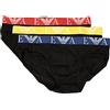 Emporio Armani Slip Uomo Confezione 3 Pezzi Mutande Elastico a Vista Cotone Elasticizzato Underwear Articolo 111734 3R715 Brief, 50620 Nero/Nero/Nero - Black/Black/Black, S