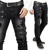 Generic Jeans da uomo punk denim, strappati, look hippie, bottoni, aderenti, delicati sulla pelle, accoglienti, gotici, alla moda streatwear Funky Basic Straight Leg nero blu, Nero , M