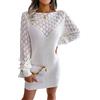 Onsoyours Abito in Maglia Donna Elegante con Scollo A V Vestito Maglioni Vestito Aderente Autunno Invernale Tinta Unita Dress Manica Lunga Casual Elastico Mini Abito con Bottoni D Bianco S