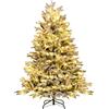 COSTWAY Albero di Natale Innevato 146/180 cm, Albero di Natale Pre-Illuminato con Cerniera con 688/1022 Punte di Rami PE PVC & 200/350 Luci LED Bianche Calde per Casa e Ufficio (146 cm)