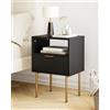 HEYZOEY Comodino, piccolo comodino con cassetto e ripiano, comodino in legno con gambe dorate, tavolino moderno metà secolo per camera da letto, soggiorno, nero