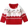 ESHOO Costume natalizio per bambini con stampa cervi maglieria maglione pullover natalizio, Rosso, 24 mesi