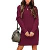 Imily Bela Abito da donna, a collo alto, a maglia, sexy, per autunno e inverno, a maniche lunghe, a maniche lunghe, tinta unita, a maglia, bordeaux, XL