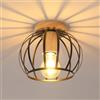 Pheashine Lampada da Soffitto Industriale, Vintage Plafoniera Lampadario in Ferro con Base in Legno e Gabbia Metallica Nera, Ideale per Corridoi, Balconi, Cucine, e Ingressi