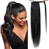 SEGO Coda Capelli Veri Clip Extension Coda di Cavallo Ponytail Singole Fascia Unica 100% Remy Human Hair Naturali Lisci 95g 50cm #1 Jet Nero