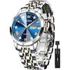 OLEVS Orologio da uomo in acciaio inox, design con diamanti, orologio da polso da uomo, impermeabile, con data e giorno, analogico al quarzo, Cinturino bicolore e quadrante blu, Vestito