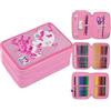 tinta unita Astuccio 3 zip Glitter con farfalle e unicorno (rosa)