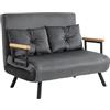 HOMCOM Divano Letto 2 Posti con Schienale Regolabile in 5 Livelli, Divano Letto Matrimoniale Pieghevole con 2 Cuscini per Soggiorno, in Tessuto Imbottito, Acciaio e Legno, 102x73x81 cm, Grigio scuro