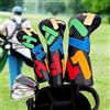 Big Teeth Set di 3 coperture per mazze da golf in legno, 1FH DR FW UT per driver Fairway Hybrid con chiusura elastica n. Tag, in pelle sintetica nera, testo multicolore