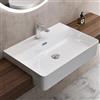 doporro Lavabo Semincasso 60 cm in Ceramica Bianco, Lavabo Bagno da Appoggio Rettangolare con Foro Rubinetto e Troppopieno, Rivestimento Nano Brüssel702