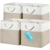 OrganiHaus Set di 4 Cubi Scatole Portaoggetti 30x30, Cestini Portaoggetti in Tessuto con Manici in Corda, Cubi Portaoggetti Pieghevoli per Libreria Kallax, Cestino per la Cameretta. Beige/Bianco