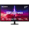 Sony INZONE M9II 27 4K Ultra HD PC Gaming Monitor: 2160p Resolution - 160Hz Refresh Rate - 1ms GTG - DCI-P3 95% Spectrum - Full Array LED - G-Sync - Adaptive Sync - VRR, Nero