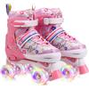 JinFugron Pattini a Rotelle Regolabili per Bambini Con Ruote Illuminate - 4 Misure, per Ragazze e Ragazzi (Pink, S)