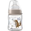 NIP Borraccia a collo largo con tettarella anti-colica: borraccia con sistema ACTIFLEX, prodotta in Germania, senza BPA, vetro, taglia unica, foro di aspirazione M, flusso medio, 120 ml, ragazza