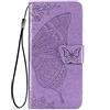 WBWONE Leather Folio Cover per Samsung Galaxy S24 Ultra 5g, Goffratura a Farfalla Custodia in Pelle PU Magnetica Libro Flip Portafoglio Case con [Funzione Stand]. Viola Chiaro