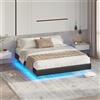 DICTAC letto 180x200 cm, Letto imbottito con illuminazione LED, Letto Matrimoniale con gambe nascoste, letto piattaforma in con rete a doghe in legno, solido, montaggio facile