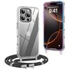 OLEPHY Trasparente Cover con Cordino per iPhone 16 Pro Max 6,9'', Nero | Custodia con Collana, Regolabile e Rimovibile,[Antiurto] [AntiGraffio] Case con Laccio Tracolla,