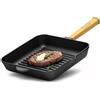 4BIG.fun Bistecchiera 28 cm con manico in legno | Bistecchiera in ghisa | Padella adatta per barbecue a gas, forno, focolare, tutti i piani cottura incl. induzione