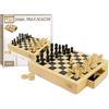 Teorema Giocattoli, scacchiera in legno portatile 3 in 1. Dama, Scacchi e Tria, giochi per bambini in legno. Cassetti estraibili, sono presenti pezzi di riserva.