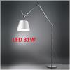 Artemide Tolomeo Mega terra LED 3000 K, con asta e base, colore alluminio, diffusore in pergamena da 36 cm,