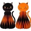 Talking Tables 2 x Halloween gatti riutilizzabili a nido d'ape in carta ecologica decorazioni per Halloween centrotavola a forma di gatto, decorazione spettrale per feste, arancione e nero, 20 cm,