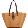 Saint Laurent Pre-Owned - Borsa tote Panier media con fibbia 2020 - Donna - pelle di vitello/rafia - Taglia unica - Marrone